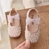 Flat Shoes Lever's Leather 2023 Fashion Pearl Design Girl Bowtie Luxury Princess Single Shouse Детский размер 21-30