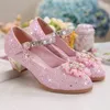 Flat Shoes Girl For Kids High-End Cute Girls Party High Heels Children Princess Leather Sequin Diamond