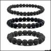 Pulseras con dijes 6 mm 8 mm 10 mm cuentas de piedra volcánica natural hebra negra lava hombres pulsera aromaterapia aceite esencial difusor brazalete Dhyae