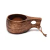 Cups Saucers Finland Kuksa Portable Coffee Mug Acacia-Wood Handle Cowhide Rope Hook Juice Cup