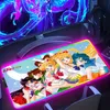 Muskuddar handled vilar RGB Sailor Moon Cute Mouse Pad Gaming Backlight PC Accessories Backbellit Mat Gamer Keyboard Mousepad XXL Desk Protector Stora möss T230215