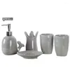 Set di accessori da bagno Nordic minimalista in ceramica per bagno, vassoio in melamina, coppia di animali creativi, spazzolino da denti e tazza per collutorio, cinque pezzi