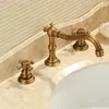 Bathroom Sink Faucets Vintage Design Three Holes Bath Tub Basin Faucet Antique Brass Finish And Cold Mixer Water Tap Wholesale GI131