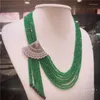 Pendanthalsband 20-25 "7 Strands Green Agate Necklace CZ Pave Connector