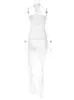 Casual Dresses WLWXR Summer Sexy Floral Mesh Sheer Mini Club Outfits For Women 2023 White Ruffle Short Bodycon Clothing