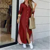 Casual Dresses Long Shirt Dress Autumn Women Sleeve Maxi Laides Turn-Down Collar Office Loose Sundress Robe UE 230216