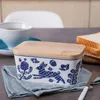 Plates 6inch Ceramic Butter Sealing Box Cheese Bread Storage Tray Dish Keeper Container With Lid