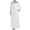 Ethnic Clothing Wepbel Muslim Jubba Thobe Men Loose Lapel Placket Stitching Caftan Abaya Long-Sleeved Robe Style Djellaba