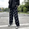 Men's Pants Preppy Style Skull Full Print Drawstring Casual Corduroy Men Baggy Pants Hip Hop Straight Sweatpants Male Loose Trousers 230215