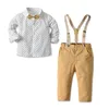 Pakken babyjongens set katoenen lange mouw blouseSupender broek kinderen heren outfits formele feestkostuums 230216