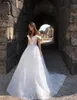 Свадебные платья с белым цветом A-Line Сексуальные открытые блеск блестки с кружевом великолепные свадебные платья Корсет с платьем на плече