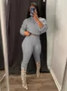 Women's Streetwear Knitted Ribbed Two 2 Piece Set Outfits for Women Hooded Crop Top And Pants Suit Y2k Tracksuit Sweater Matching Sets 230215