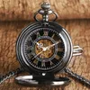 Zegarki kieszonkowe Pa010 wioska czarny szkielet pusty mechaniczny zegarek ręczny kręcenie mężczyzn lub kobiet