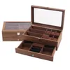 Watch Boxes 2-layers Box 6 3 Slots Wholesale Organizer Wooden Walnut Jewelry Glasses Case Earrings Ring Pendant Storage