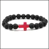 Charm Armbänder 8 Farben Kreuz Charms 8mm Schwarze Lavasteinperlen Elastisches Armband Ätherisches Öl Diffusor Vulkangestein Perlen Hand S Dhmt9