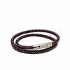 Bracelets de charme 5 pièces/lot graver le Logo en cuir en acier inoxydable chaîne de corde noire bracelet de mode pour cadeau masculin en gros