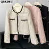 Kadın Ceketleri Tek Göğüslü Koreli Vintage Tweed Ceket Kadın Kısa Ceket Zarif Şık Uzun Kollu Dış Giyim Cepleri Üst Sokak Giyim Abrigo 230215