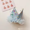 doux coloré sequin dentelle perle enfants cheveux accessoires dessin animé enfants mignon anniversaire épingle à cheveux côté clip enfants couronne chapeaux Y010