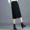 Skirts Women Skirt Pencil Maxi Wool High Waist Winter Long Thickening Warm Woolen Split Bottoms One Step L83