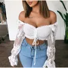 Women's Blouses Hirigin Women Tops Summer Basic Floral Print Bandage Casual Blouse Sexy Lace Embroidery Off Shoulder Ruffle Pleated Short