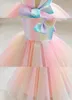 Vintage bloemenmeisjes jurken ivoor baby baby peuter doopkleding met lange mouwen kanten bal feest tutu kristal kralen verjaardagsjurken 403