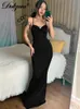 Casual Dresses Dulzura Lace Up Women Solid Satin Maxi Dress Backless BodyCon Sexy Streetwear Party Elegant Festival Evening Summer Outfit 230216