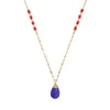 Pendant Necklaces Blue Synthetic Stone Water Drop Necklace Pendants Gold Color Women High Quality Fashion Jewelry Red Beads Chain