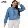 T-Shirt grande taille femme chemise en Jean femmes printemps automne grande taille Blouses en Denim à lacets dames en vrac hauts mode grande taille femme Jean chemises 230216