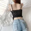 Women's Tanks Sexy Female French Floral Print Lace Trim Sleeveless Backless V Neck Cropped Top with Bra Summer High Street Wear Tops