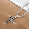 Fashion Silver Chain Retro Cross Men's Pendant Necklace Inlaid with Small Zircons Classic Jewelry Banquet Party Gift