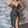 Robes décontractées Sexy soirée imprimer Spaghetti sans bretelles robe d'été femmes dos nu épaules dénudées noir fendu Midi plage fête