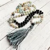 Hänge halsband naturliga amazonit sten pärlor halsbandsbracelet män lava pärlor tassel charms 108 mala bönhalsband kvinnor yoga