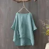 Kadın bluzları Yüksek Düşük Hem Side Split Kadınlar T-Shirt Düz Renk O yakalı Cep Yarım Kollu Kazak Bluz Vintage Yaz Gömlek