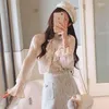 Women's Blouses Woman Spring Summer Stand Kraag geplooid Chiffon Shirt Long Trumpet Sleeve pailletten Bowtie Crop Tops Blusas 2023