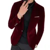 Mens Suits Blazers Burgundy Velvet Blazer Men Fashion Casual Blazer Men Wedding Groom Singer Costume Slim Blazer Formal Evening Dress M5XL 230216