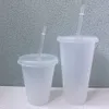 24オンスのクリアカッププラスチック透明なタンブラー夏再利用可能な冷たい飲酒コーヒージュースマグカップとストローFY5305 G0517