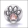 Charms Colorf Crystal Dog Paw Sier Color Snap Button Women Jewelry Findings Pet Loved Rhinestone 18Mm Metal Snaps Buttons Diy Bracel Dh5Vu