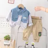 Kinder Baby Jungen Outfit Set Kleidung Jungen Gentleman Langarm Spleißen Hemd Hosen Kinder Kleidung Sets