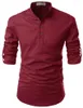 Herren-T-Shirts, Henley-Ausschnitt, langärmelig, Alltagslook, Leinen