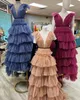 Shimmer Prom Dress med Sparkle Ruffles Drama Ballgown Lady Preteen Teen Girl Pageant Gown Formal Party Wedding Guest Red Capet Runway Navy Bourgogne Deep V-Neck V-Back