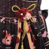 Lässige Kleider Mädchen Vintage japanischer Lolita-Hosenträger Schwarz Rot Sakura Blumendruck JSK