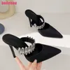 Chaussures habillées dames bout pointu diapositives femmes pompes Sexy talons hauts 2023 décontracté extérieur nouveau dans des sandales mode luxe strass femmes chaussures L230216