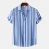 Camisas de rayas hawaianas de verano para hombres, vacaciones, playa de arena, manga corta, solapa, jóvenes, camisa suelta informal de un solo pecho, ST-1