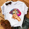 Женские футболки Женщины короткие мира любовь губы топы Tees Fuse Camisetas Mujer Fashion Print Graphic Tee Summer Eleve Женская одежда женская одежда