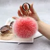 Keychains Lanyards Luxury 13cm Fluffy Real Fur Ball Pom Poms Fur Pompom High Quality Keychain Car Key Chain Metal Ring Pendant For Women F312 230215