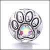 Charms Colorf Crystal Dog Paw Sier Color Snap -knapp Kvinnes smycken Fynd PET ￄLSKADE RHINESTONE 18mm Metal Snaps Knappar Diy Armel DH5VU