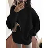 2023 Women's spring and autumn dress knitted short sweater crewneck pullover style comfortable casual solid color trend simple sweater