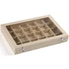 Jewelry Pouches Top Grade 24 Grid Linen Glass Lid Bracelet Loose Bead Box Boxes Display Shelf