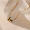 Chokers Minimalist Rectangle Pink Green Purple Crystal Plate Gold Pendant Necklace Solid Color Zircon For Woman 230215