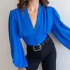 Women's Blouses 2023 Spring Fashion Lantern Sleeve Deep V-Neck Dames Crop Tops T-Shirt Y2K Vintage Elegante vrouwelijke korte shirts dame chic